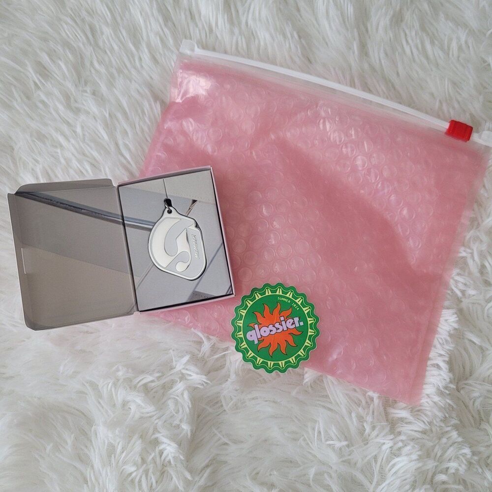 Limited Edition Glossier Members Only Keychain w/ Pouch and Summer 24 Sticker